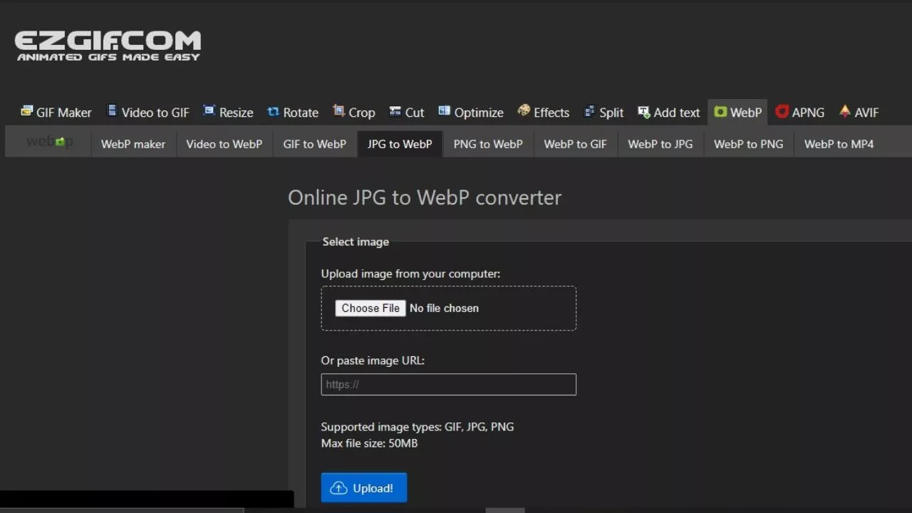 screenshot of ezgif image converter online tool.