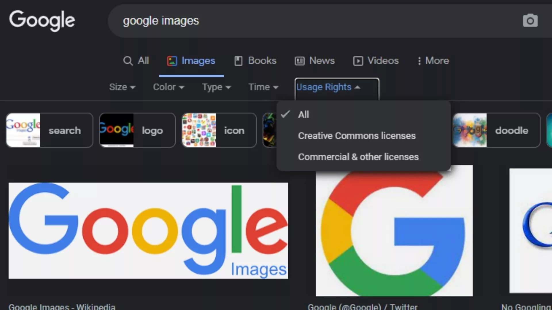 type of images in google for usage